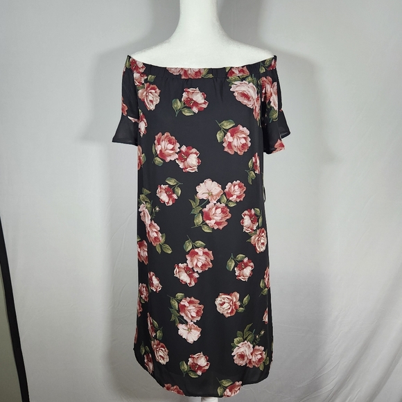 Floral Print Flutter Sleeve Off-the-Shoulder Mid Dress. - Picture 1 of 11